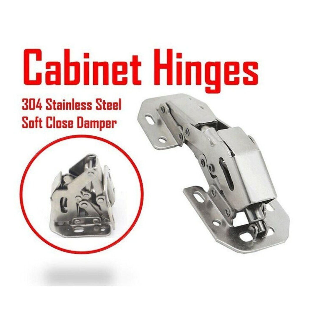 HES Flat Soft Close Cabinet Hinges Stainless Steel Punch Free Hydraulic, , hi-res
