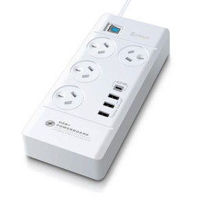 Sansai 4-Way Outlet 2400W Surge Protector Power Board/USB-A/USB-C Charger Ports