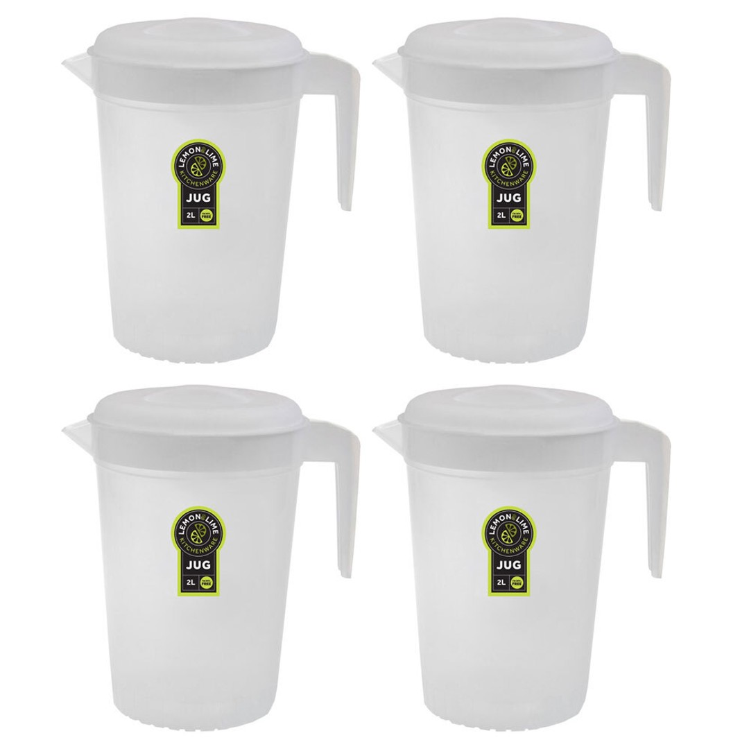 4x Lemon & Lime 2L 21cm BPA Free Plastic Cold/Drinks/Juice/Water Fridge Jug/Lid