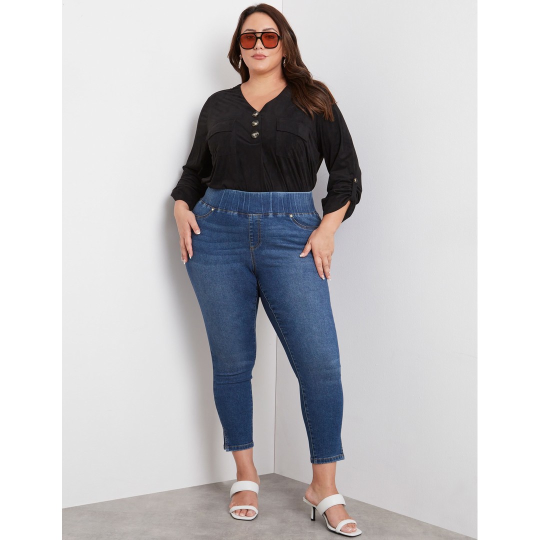 Womens Beme Double Button Regular Length Slim Jean - Plus Size