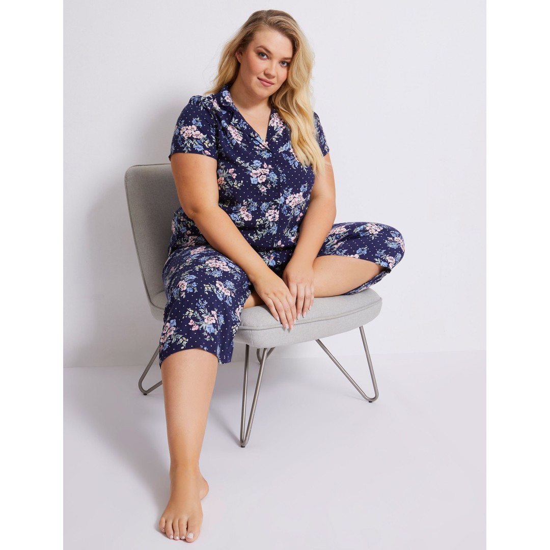 Womens Autograph Woven Crop Short Sleeve Lace Trim Pyjama Set - Plus Size
