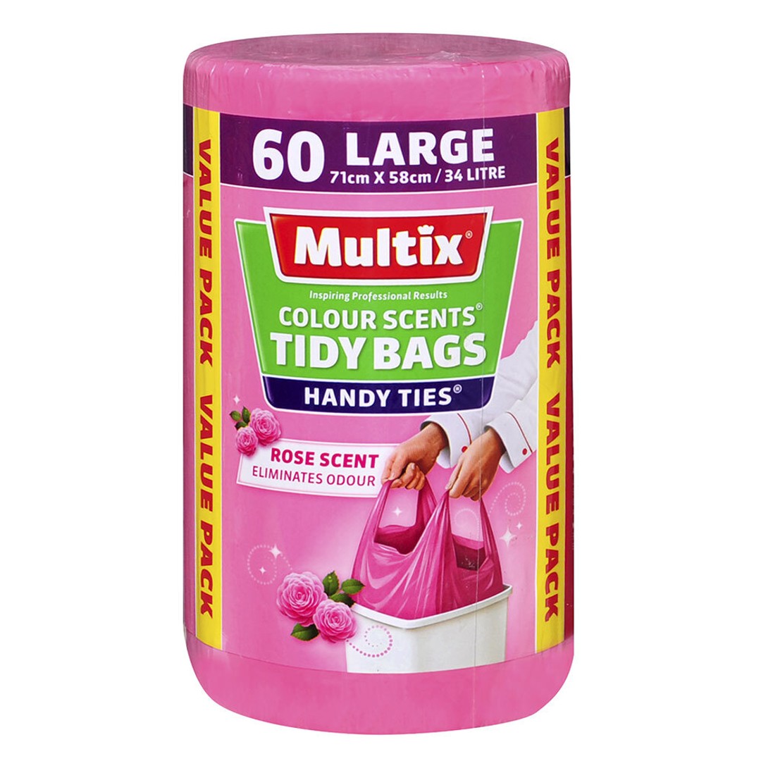 60pc Multix Large 34L 71x58cm Rose Scent Tidy Rubbish/Garbage/Trash Storage Bags