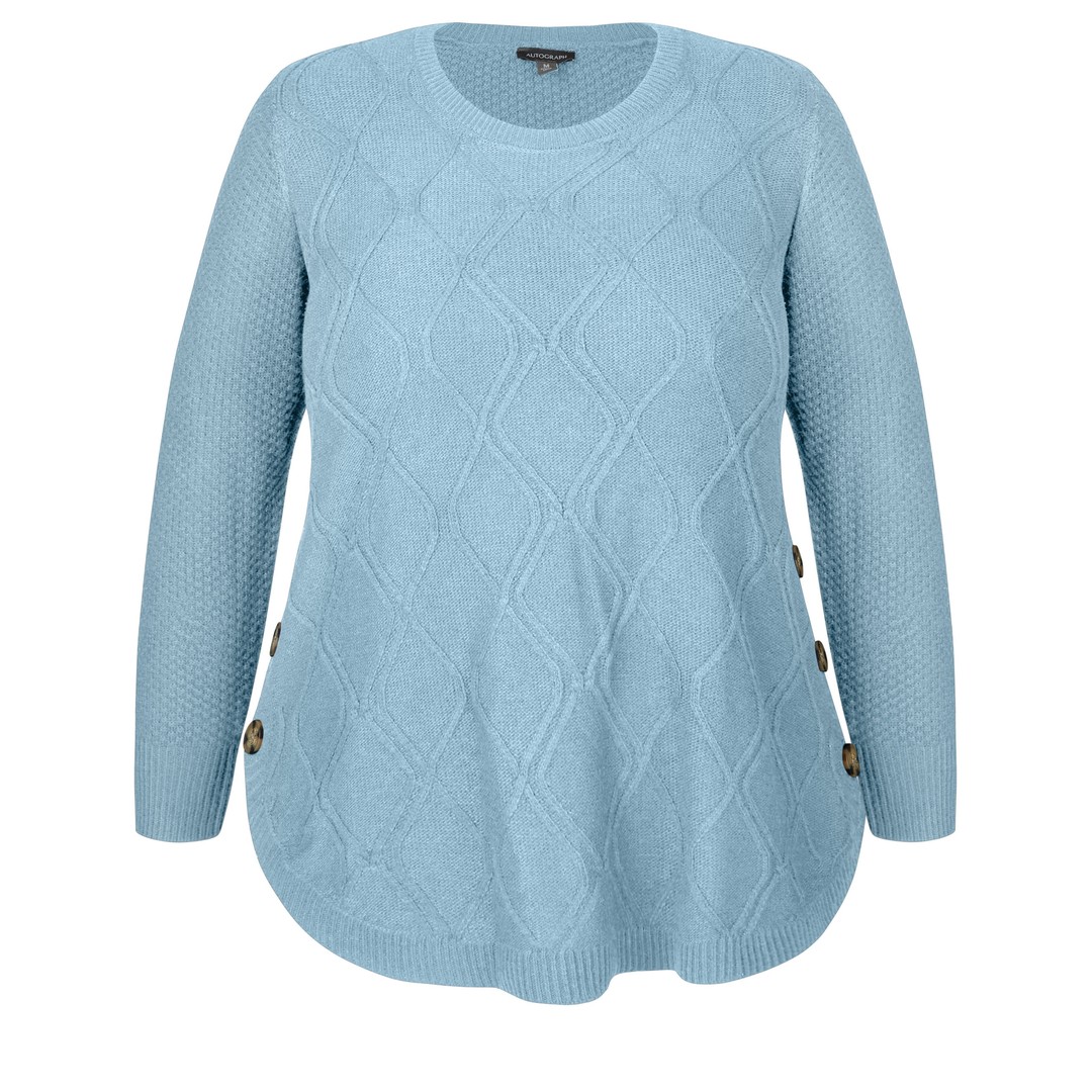 Womens Autograph Knitwear Long Sleeve Cable Jumper - Plus Size, Blue, hi-res
