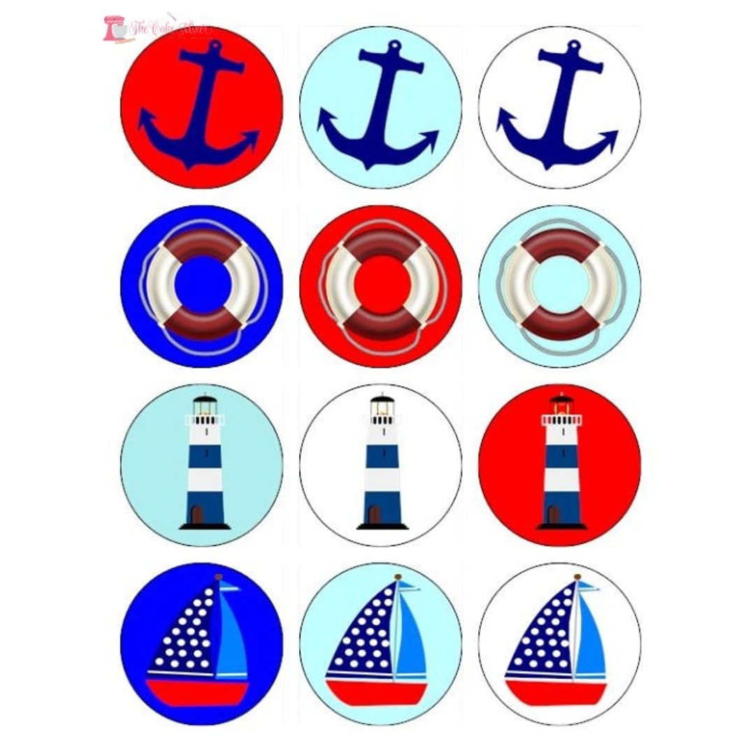 Nautical Theme Wafer Paper Cupcake Toppers x12