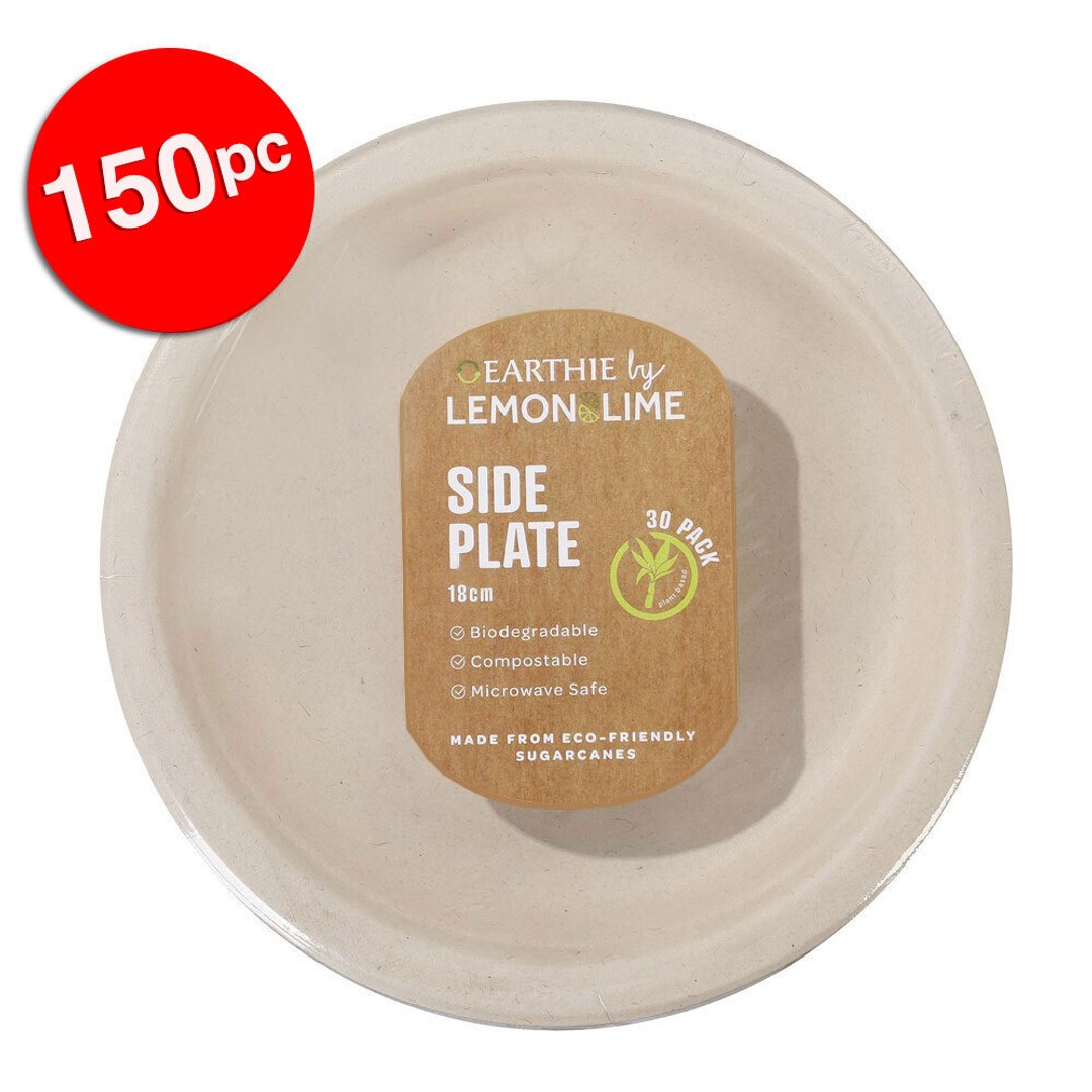 150pc Lemon & Lime Eco-Friendly/Biodegradable Disposable 18cm Side Plate Natural