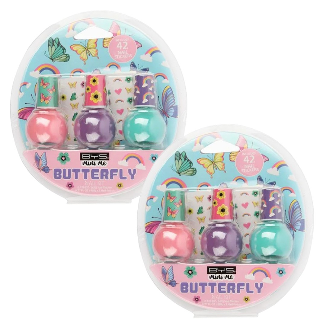 6pc BYS Mini Me Kids Nail Polish Colour Enamel & Sticker Kit/Set Butterfly 3y+