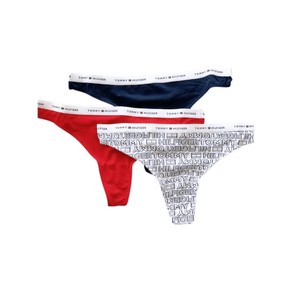 Tommy Hilfiger Women's Soft Stretch Cotton Thongs Underwear 3-Pack - Navy/Red/White Tommy Print