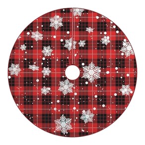 90/122CM Plaid Red-Black Christmas Tree Skirt with White Snowflake-Style 2
