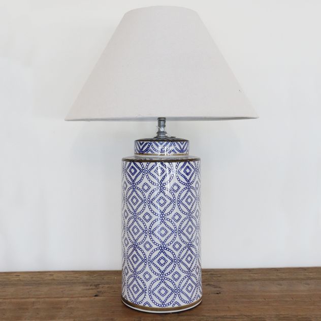 Blue White Ceramic Cylinder Lamp, White Ceramic Cylinder Table Lamp