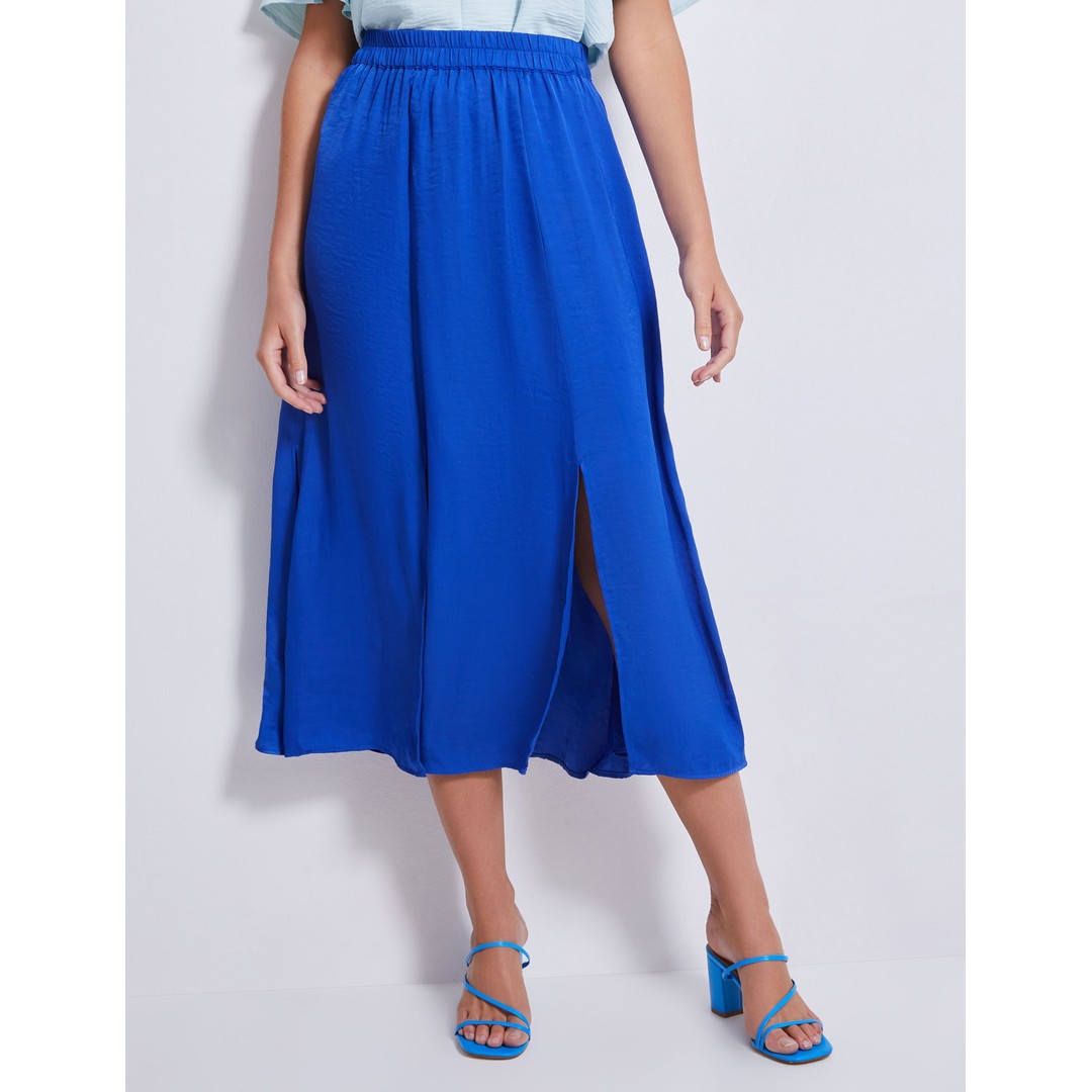 KATIES - Womens Skirts - Midi - Summer - Blue - A Line - Smart Casual Fashion - Oversized -  - Split Front - Knee Length - Quality Work Clothes, Blue, hi-res