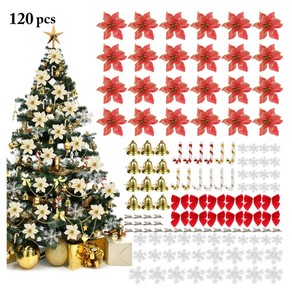 Red 120pcs Artificial Flower Set Christmas Tree Decorations
