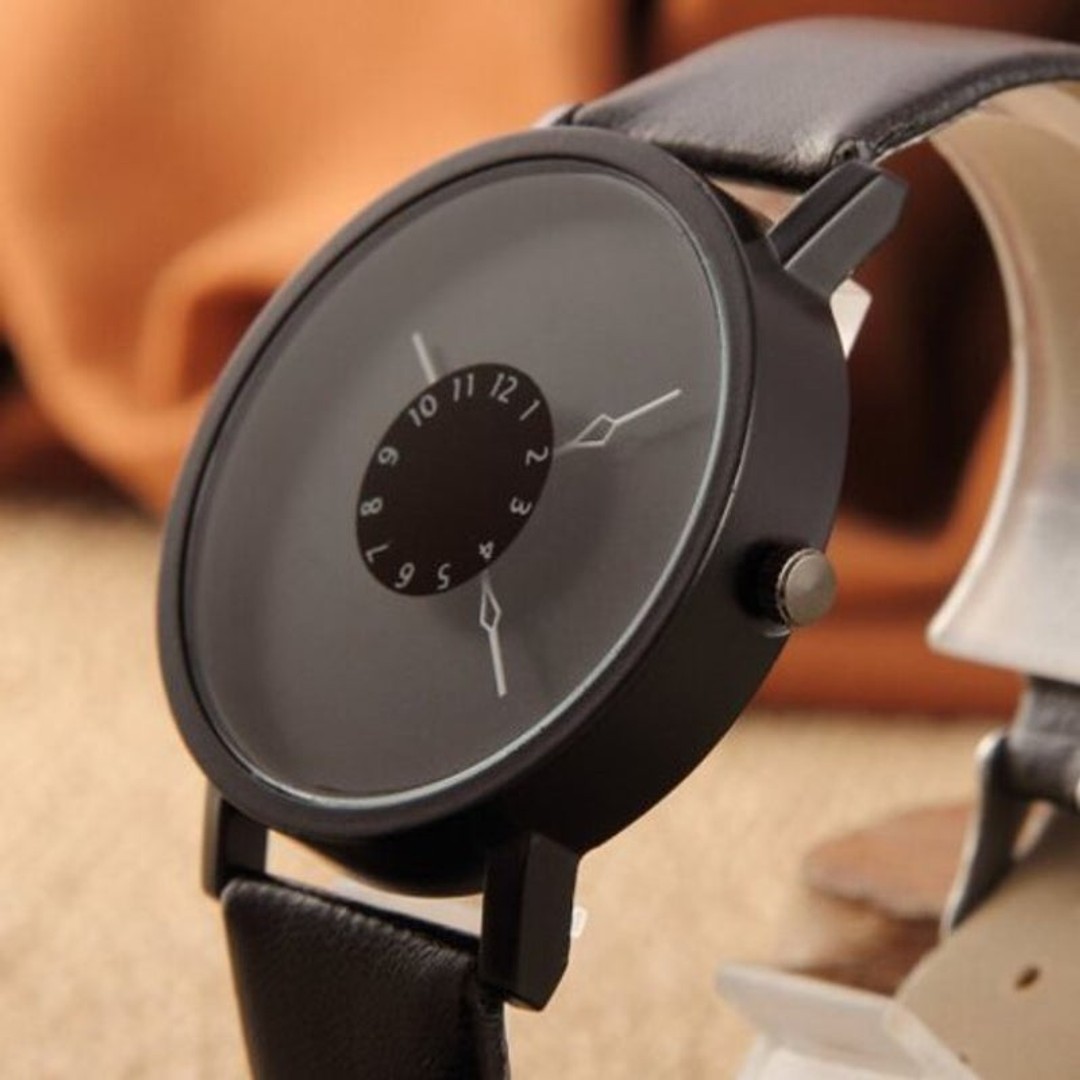 Fashion Creative Women Men Quartz Leather Watch Clock Black, As shown, hi-res