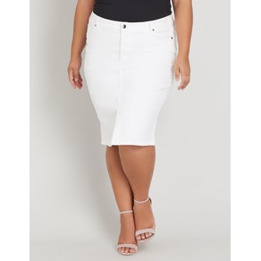 BeMe - Plus Size - Womens Skirts - Midi - White - Cotton - Straight - Clothes - Fitted - Denim - 5 Pocket - Workwear - Knee Length - Casual Fashion