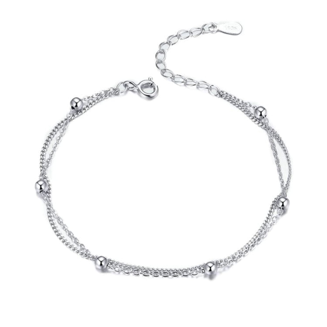 V Jewellery - Beaded Double Chain S925 Sterling Silver Bracelet, B131