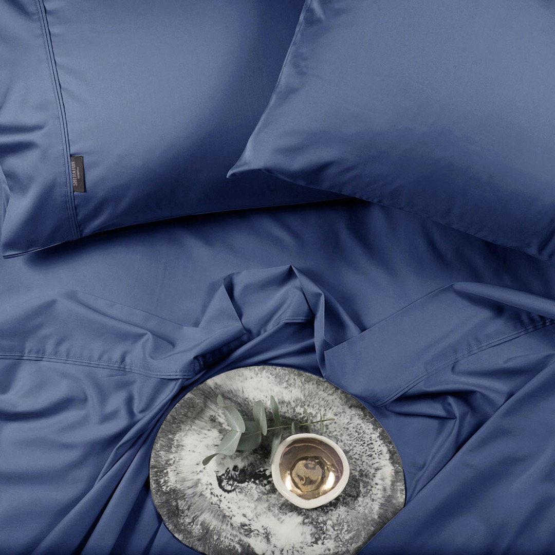 Sheraton Luxury Bamboo Cotton King Single Fitted Sheet Pillowcase Set Deep Blue