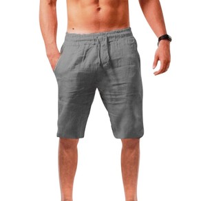 Men's Cotton Linen Bermuda Shorts-Gray