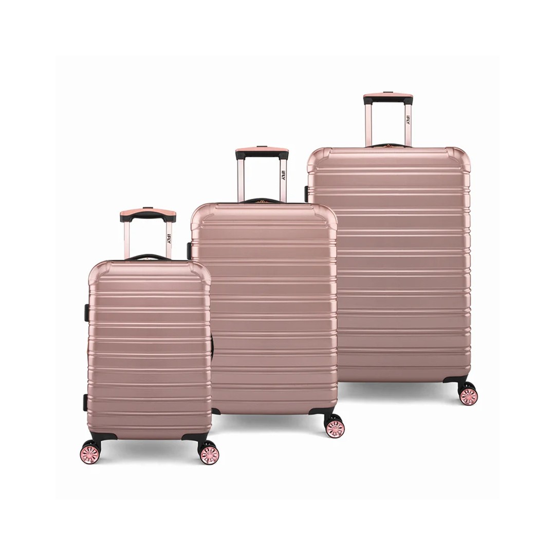3pc iFly 20/24/28" Wheeled Hard Case Trolley Combo Luggage Bag Set - Rose Gold