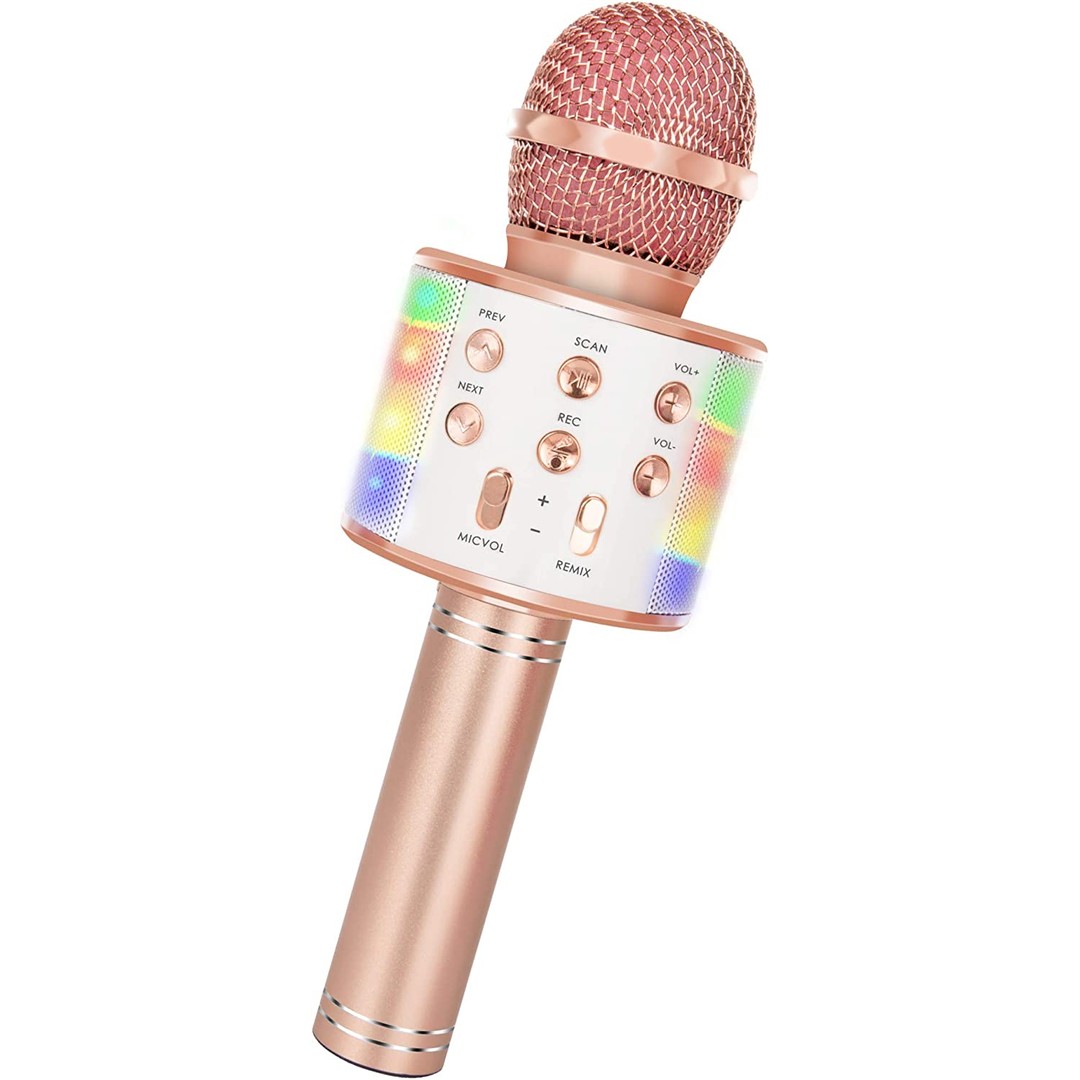 Karaoke Microphone with Bluetooth & LED Lights-Rose Gold