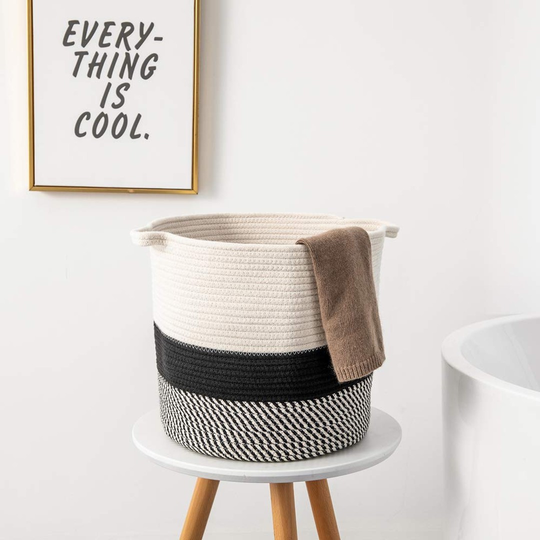 Decorative Woven Cotton Rope Laundry Storage Basket 36x40cm