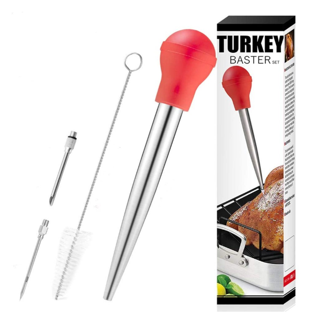 Turkey Baster, Baster set of 4, Baster syringe needles and Cleaning Brush, red