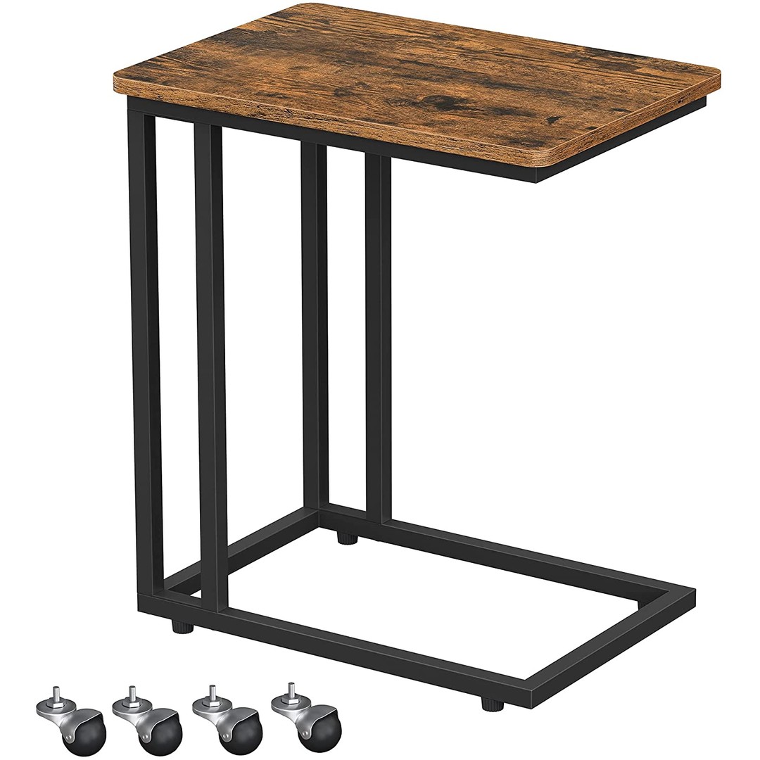 Coffee Table with Steel Frame and Castors, Rustic Brown and Black