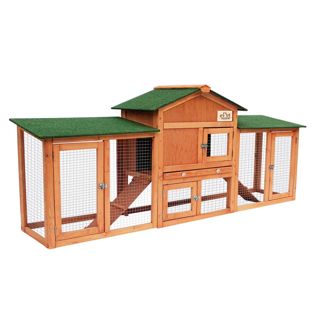 Chicken Run Coop Chook Cage Wood House Rabbit Hutch Bunny Duck Enclosure Outdoor Two Ramps Extra Large