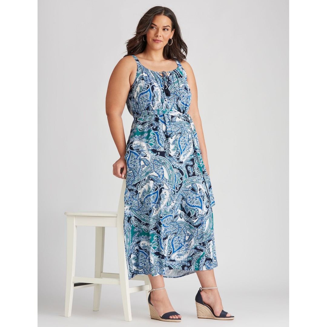 AUTOGRAPH - Plus Size - Womens Maxi Dress - Blue - Summer Casual Beach Fashion - Dk Teal Paisley - Sleeveless - Paisley - Relaxed Fit Women's Clothing, Blue, hi-res