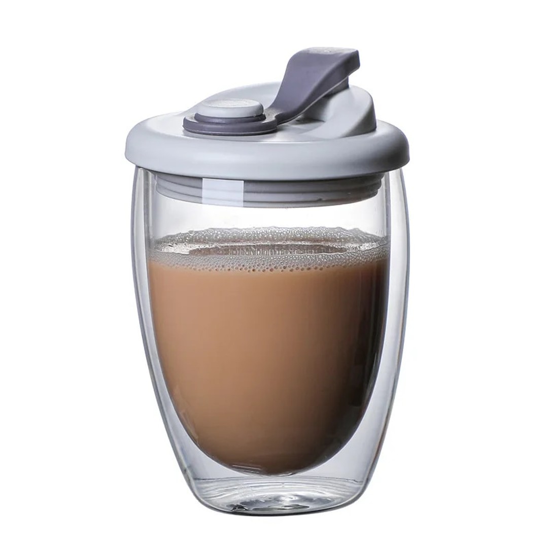 250ml 350ml 450ml Double Layer Glass Coffee Mug With Lid Leak-Proof Travel Milk Lemon Tea 
