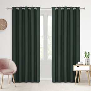 Sherwood Home 100% Blockout Eyelet Curtain Pair Forest Green 90x223cm