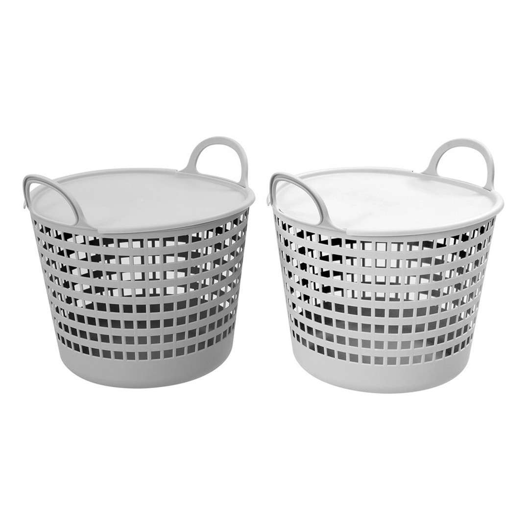 2x Box Sweden 26L/40x37.3cm Flexi Laundry Basket Lidded Clothes Storage Assrtd