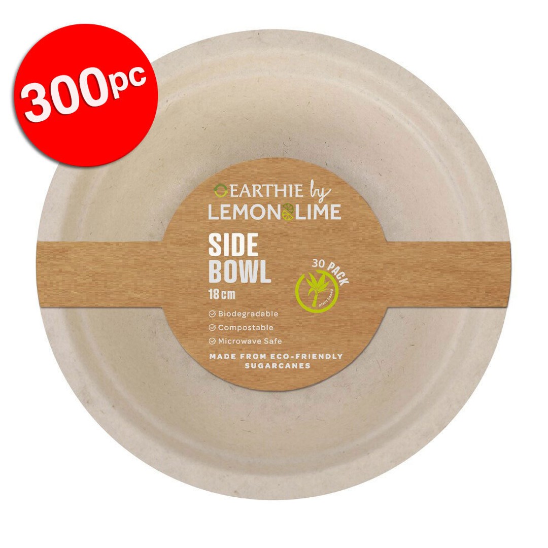300pc Lemon & Lime Eco-Friendly/Biodegradable Disposable 18cm Side Bowl Natural