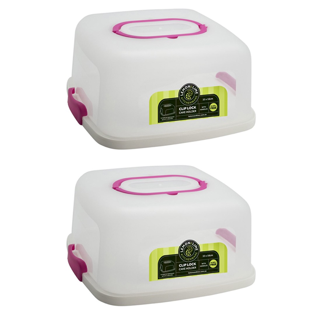 2x Lemon & Lime 33cm Square Plastic Cake/Dessert Container Box Holder/Lid Assort