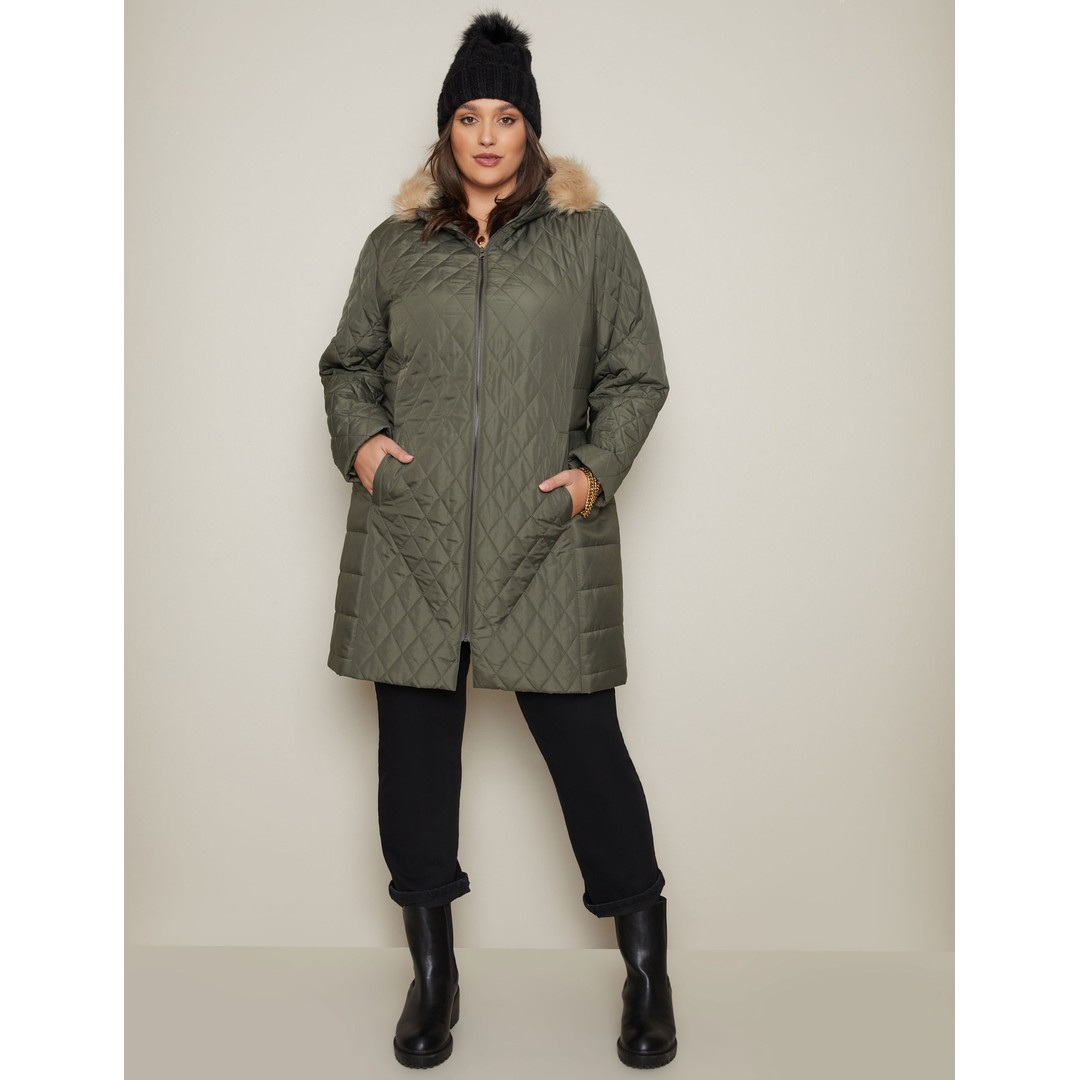 Womens Autograph Woven Longline Belted Puffer Coat - Plus Size, Green, hi-res