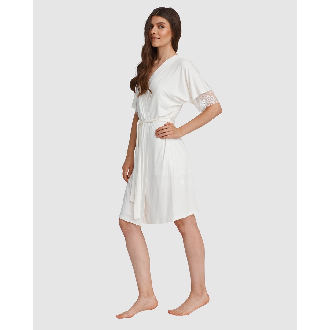 Oh!Zuza Lace Trim Robe, Ivory, hi-res