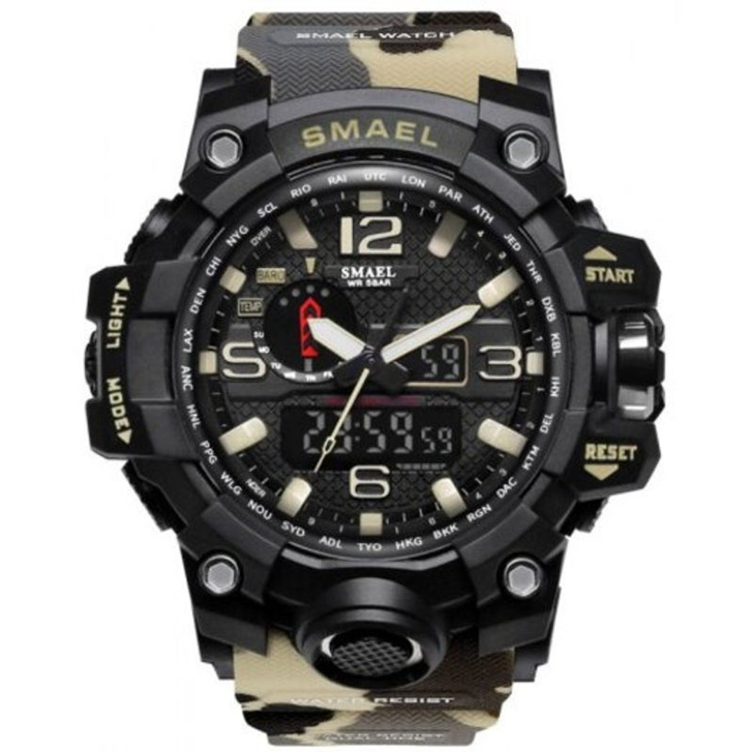 1545 Multi Function Camouflage Waterproof Led Watch Outdoor Sport Khaki, As shown, hi-res
