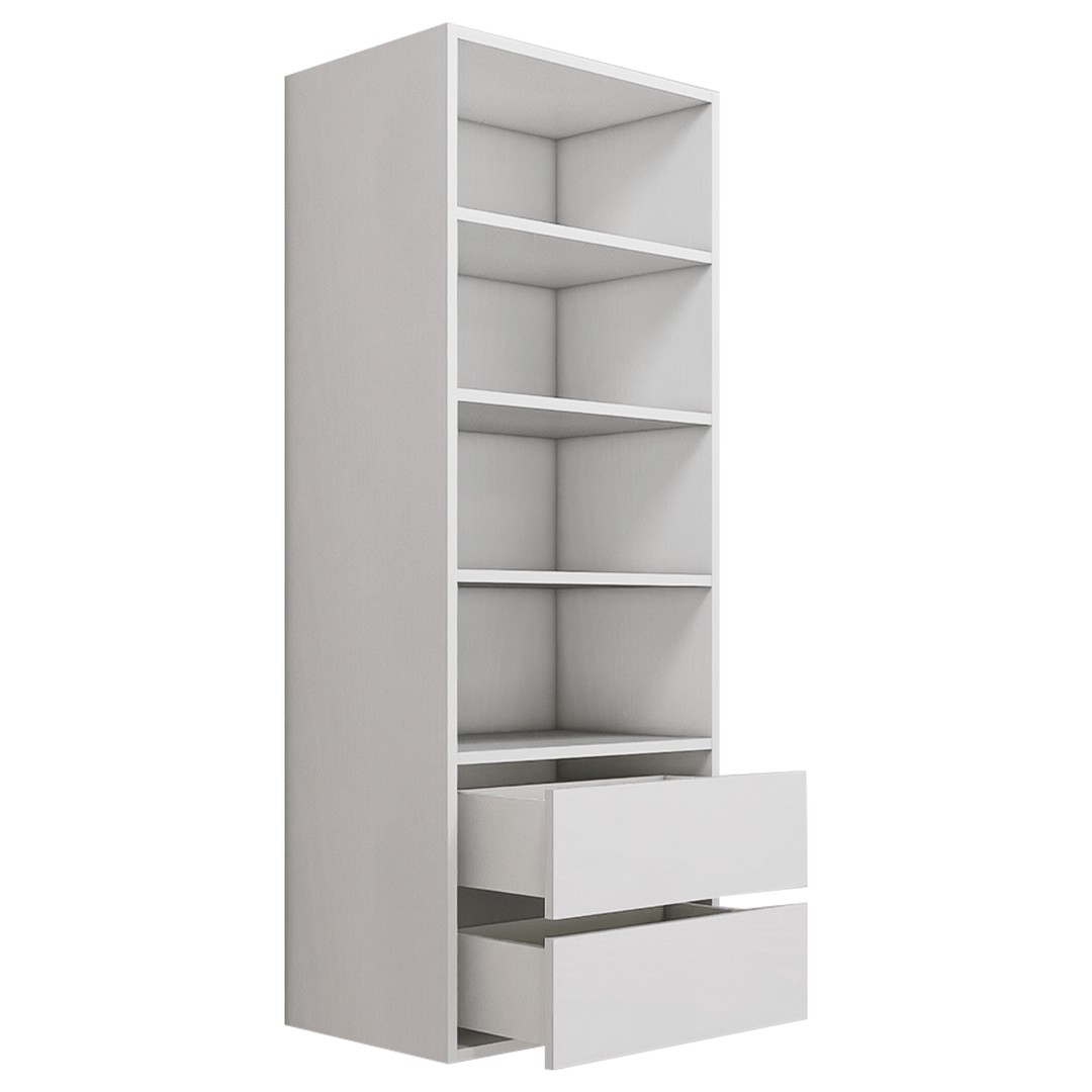 Wardrobe Wall Hung Tower with Shelves & Drawers White Woodgrain - 600mm x 1532mm, White Woodgrain, hi-res