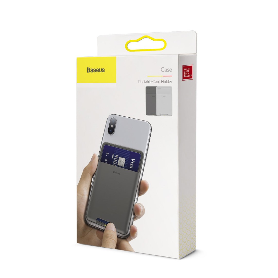Baseus Back Sticker Silicon Rear Wallet Pocket Card Holder, Dark Grey, hi-res