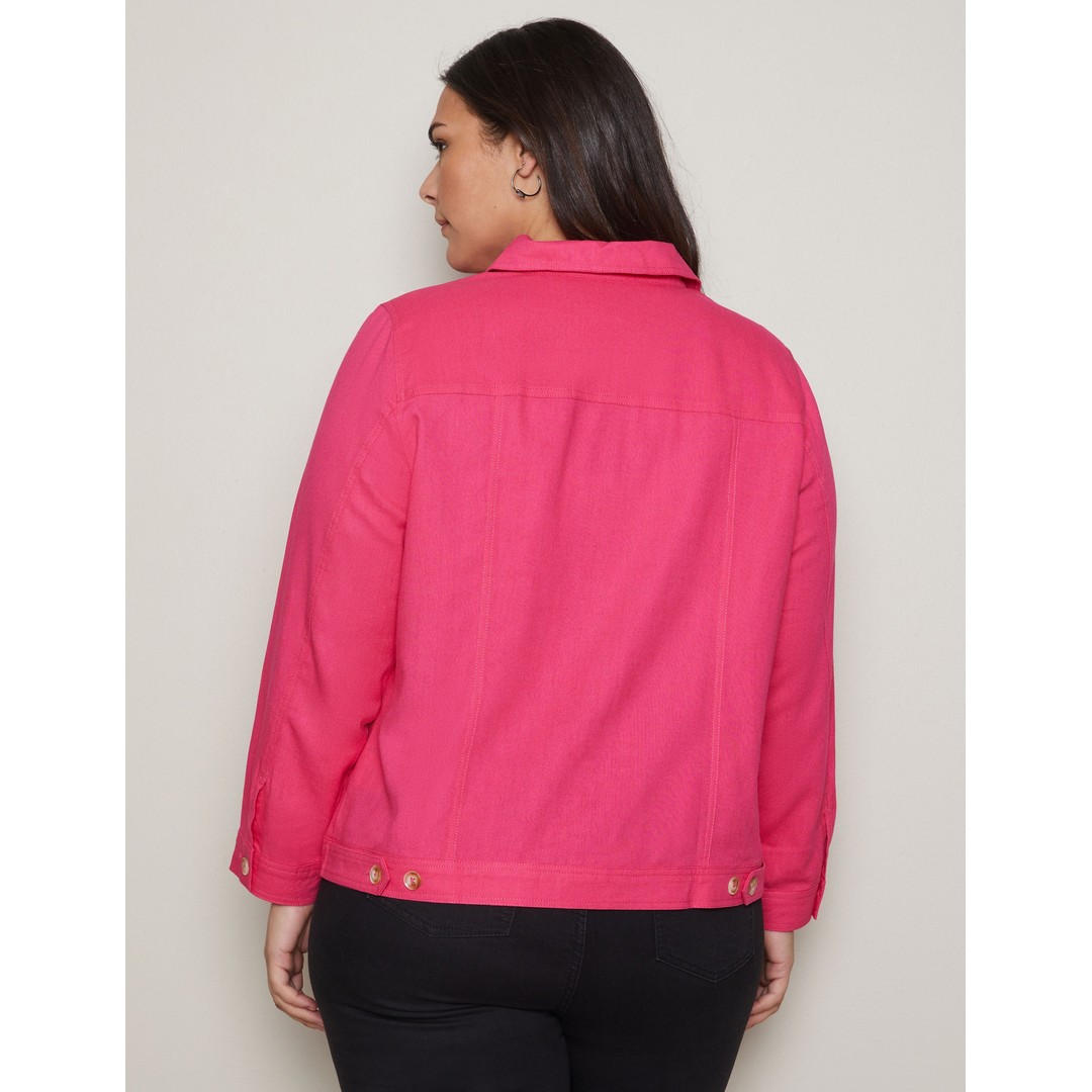 Womens Autograph Long Sleeve Linen Blend Denim Style Jacket - Plus Size, Pink, hi-res