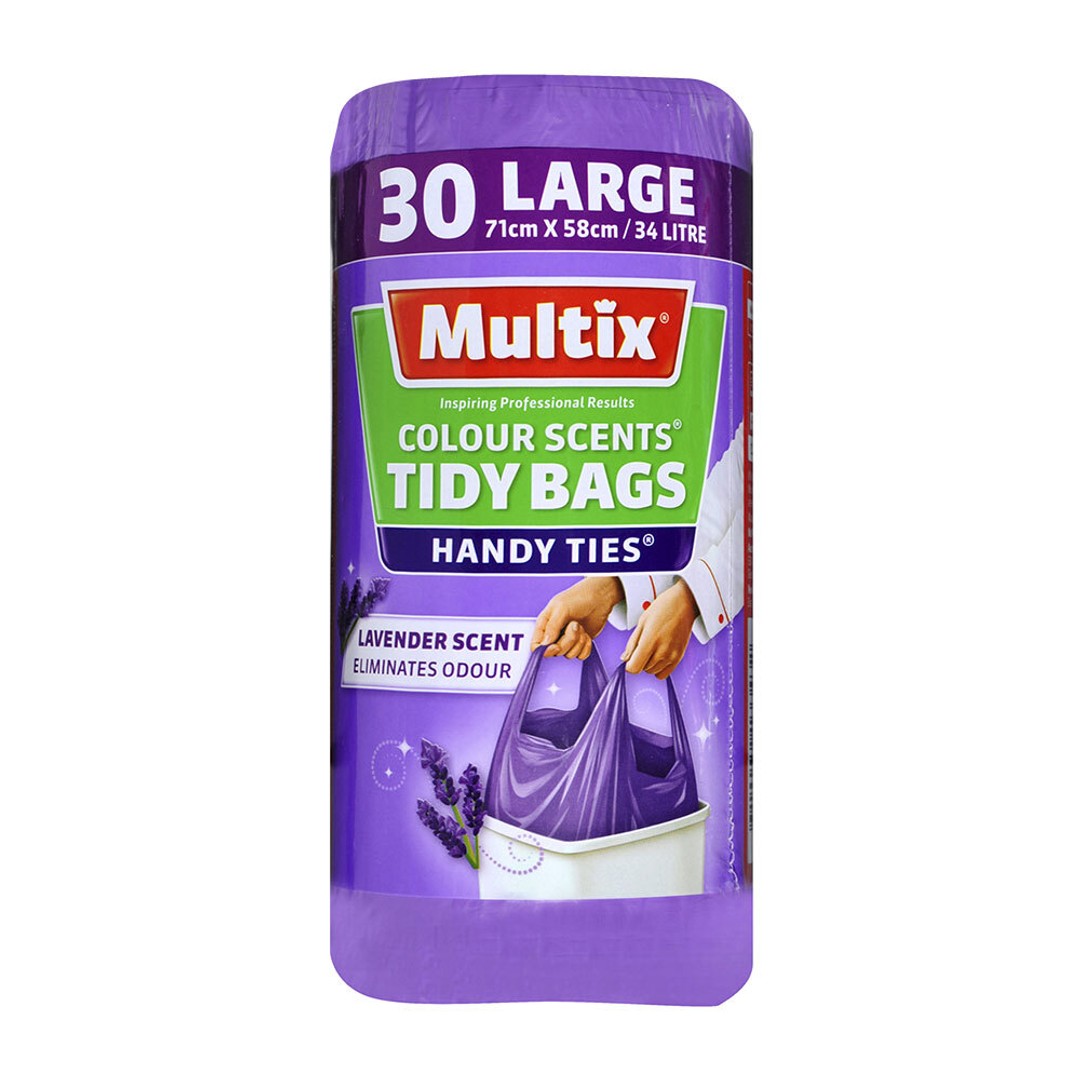 30pc Multix Large 34L 71x58cm Lavender Scent Tidy Rubbish/Garbage/Trash Bags, , hi-res