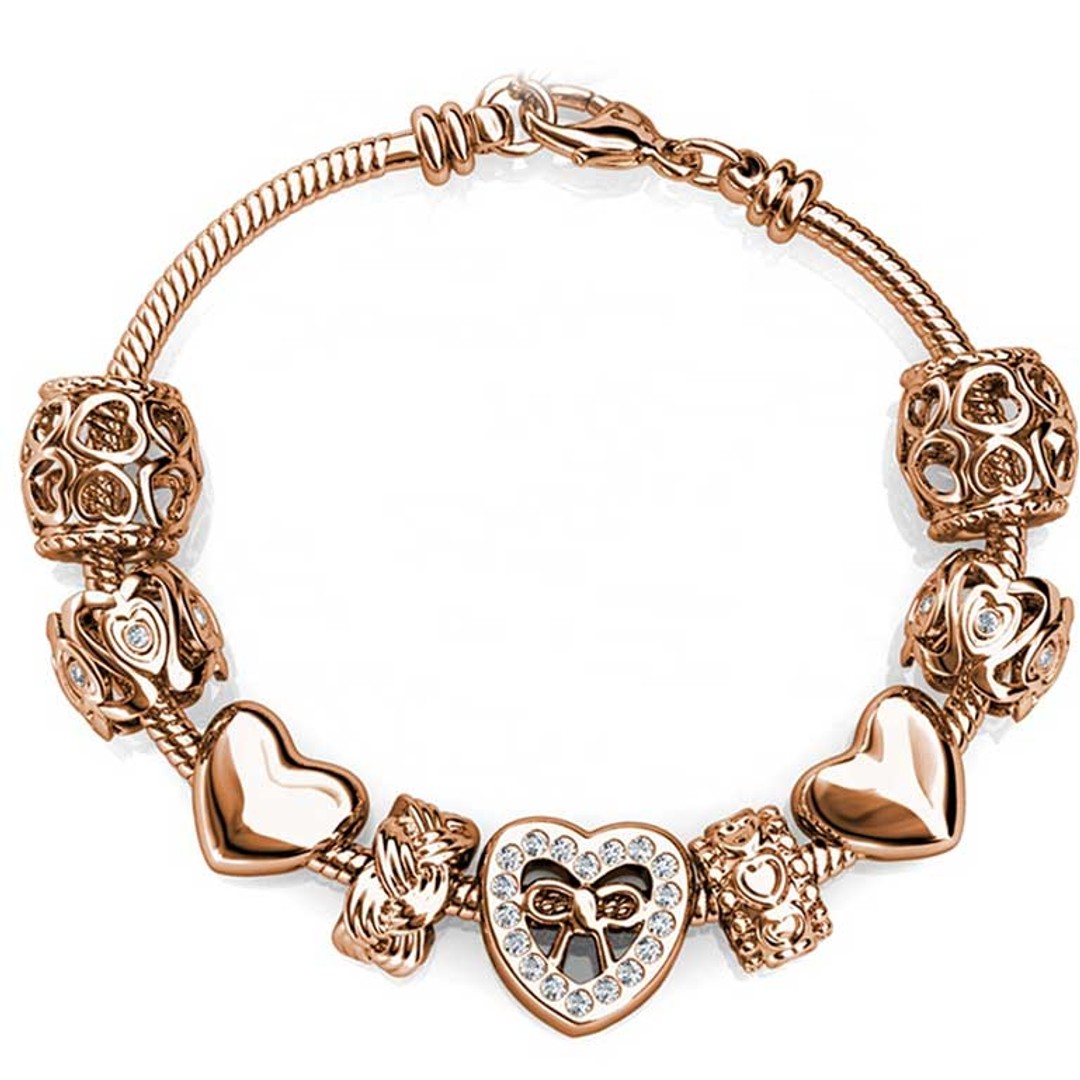 Rose-gold Charm Bracelet with 9 FREE charms "Mere"