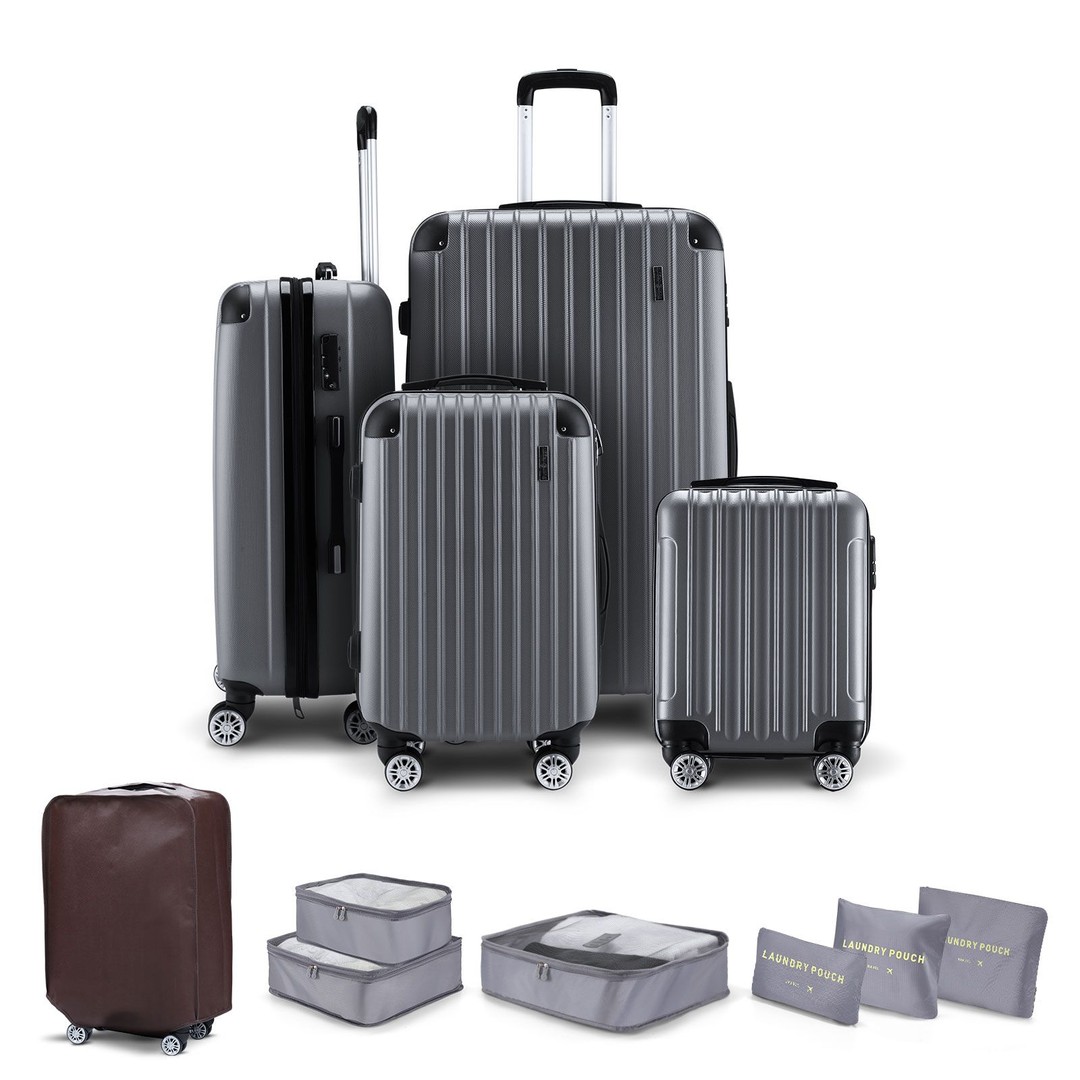 Luggage Travel Suitcase Set 4 Piece Carry On Traveller Checked Bag Hard Shell Lightweight Trolley TSA Lock Expandable Grey