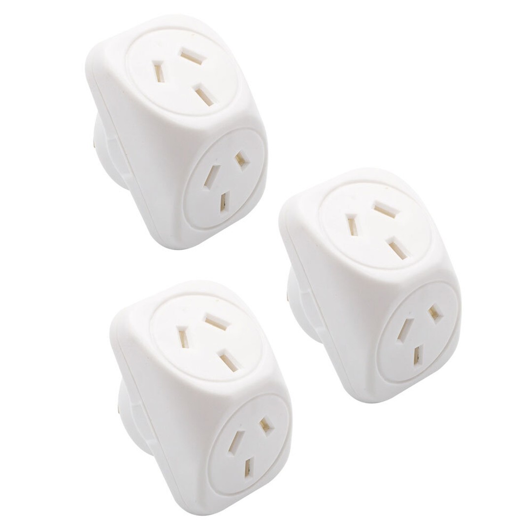 3PK The Brute Power Co Double Adaptor Indoor Home Adapter Plug/Socket Angled WHT