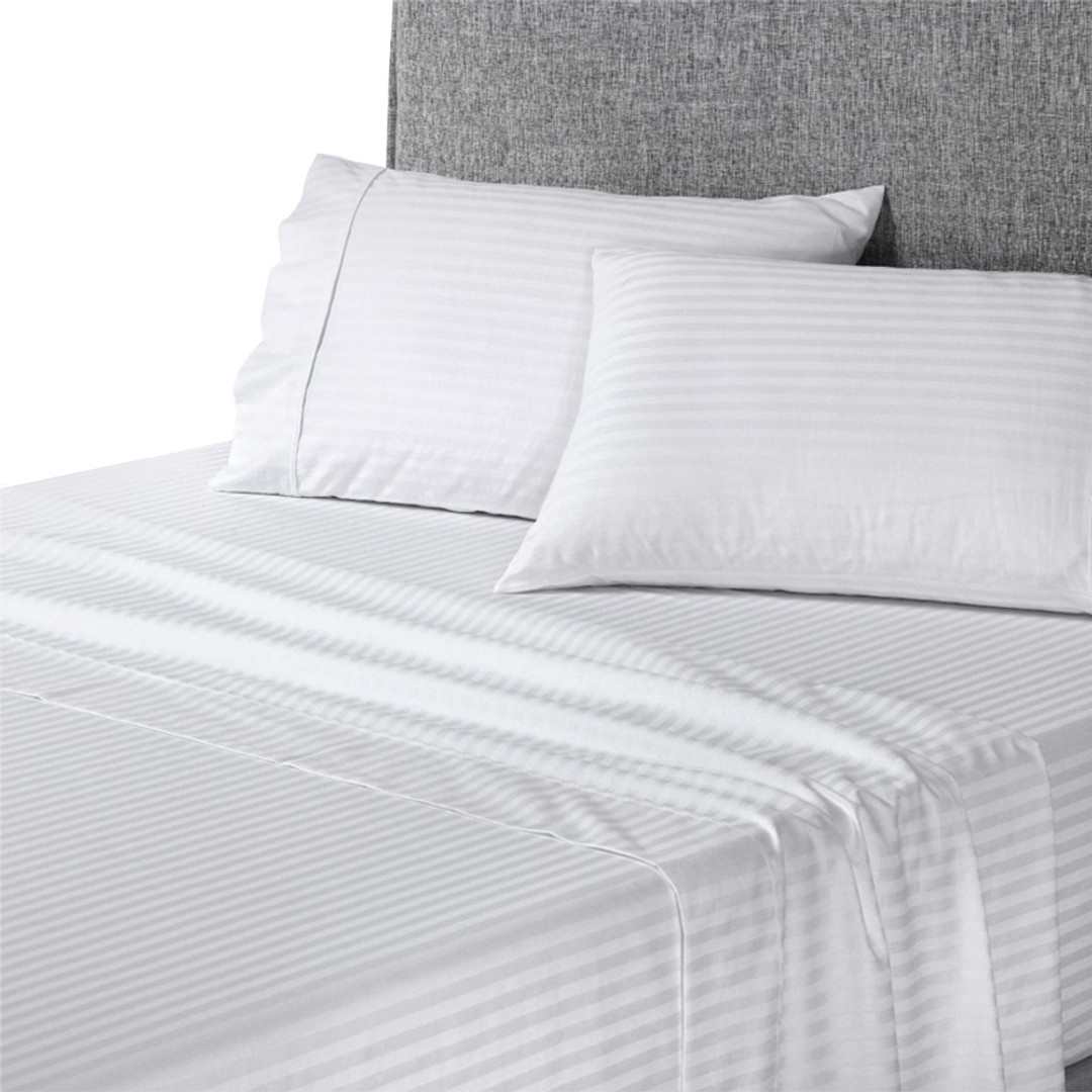 Onkaparinga Queen Bed 100% Cotton Sheet Set Chilton Stripe w/Pillowcases White