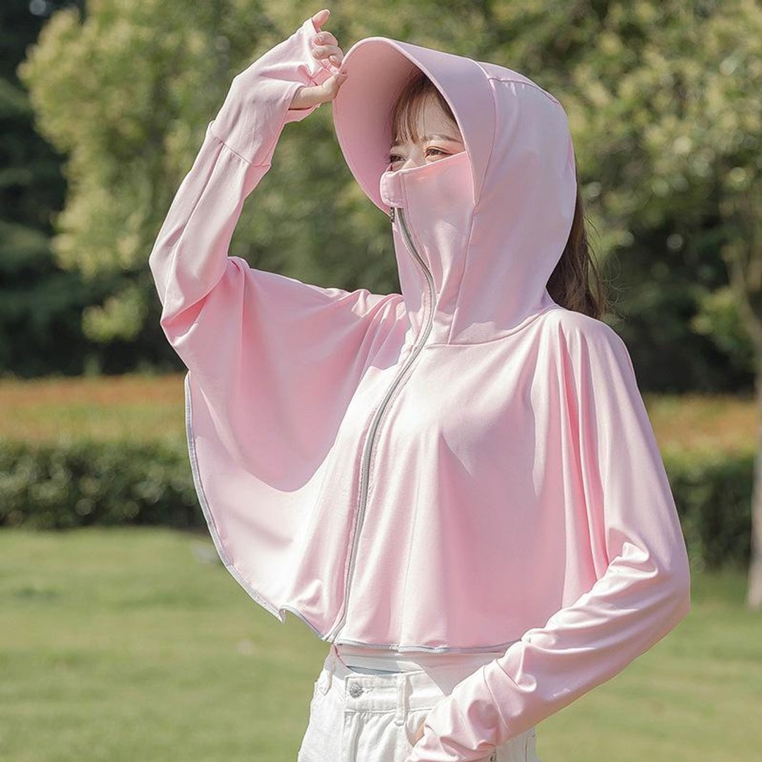 Zakka Summer Outdoor Sun-Proof Anti-UV Long Sleeve Hoodie Jacket- Pink